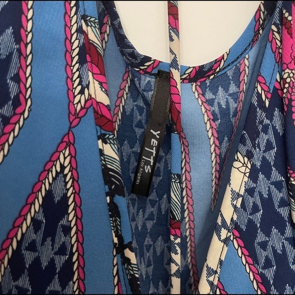 Yetts Los Angeles Womans M Blue Ikat Boho Rustic Western Open Back‎ Short Romper - Picture 4 of 4